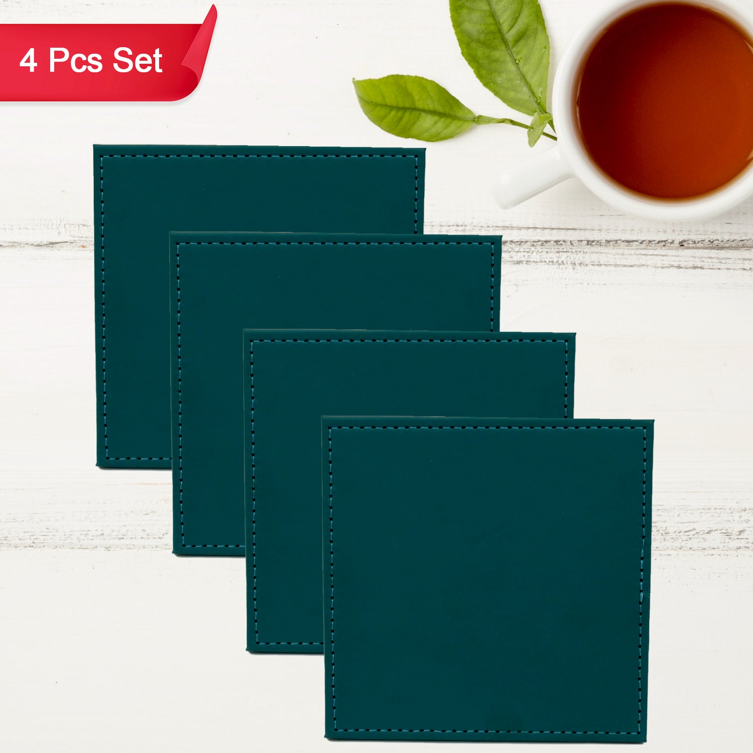 Square Leather Tea Coaster Set – Durable Dining & Coffee Table Decor (4 Pc)