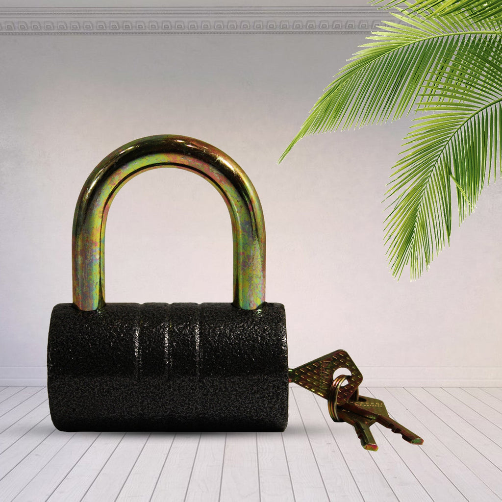 Heavy-Duty Iron Padlock – 82mm Black Spray Lock with Brass Core & 5 Keys, Waterproof & Anti-Theft