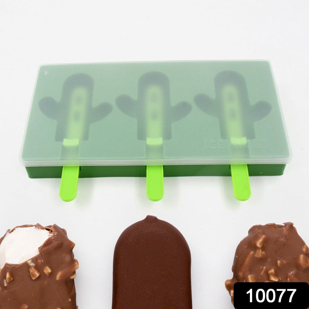 Ice Cream Mould sicle Mold, Cactus Shape Ice  Molds Homemade sicle for DIY Ice sicle, 3-Cavity Summer Food Kitchen Tools (1 Pc)